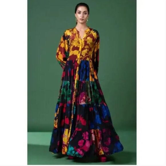NEW Siddhartha Bansal Arcadia Floral Print Tiered Maxi Dress Sz M - Picture 2 of 10